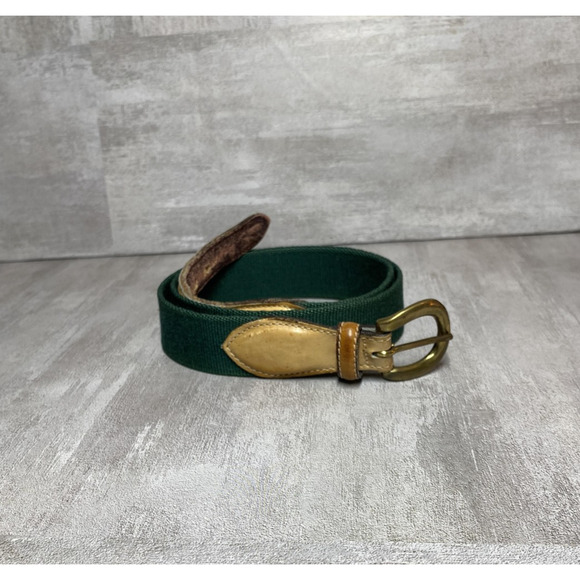 Trafalgar Belt Mens Size 30 Green Surcingle Canvas Leather Tabs Brass Buckle - Picture 1 of 13